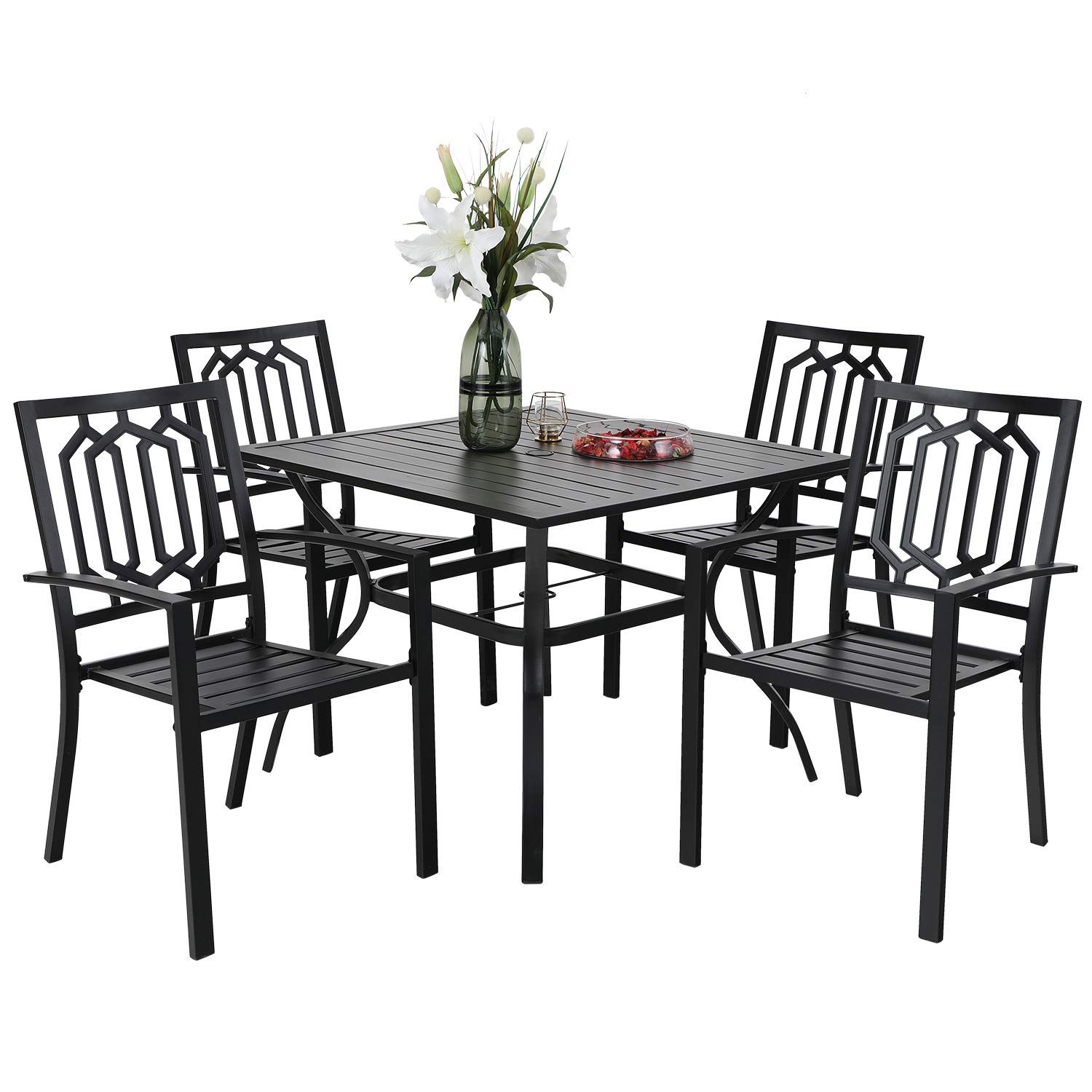 Mf Studio 5 Piece Metal Patio Outdoor Table And Chairs Dining Set, 37 Inside 5 Piece Cafe Dining Sets (View 12 of 15)