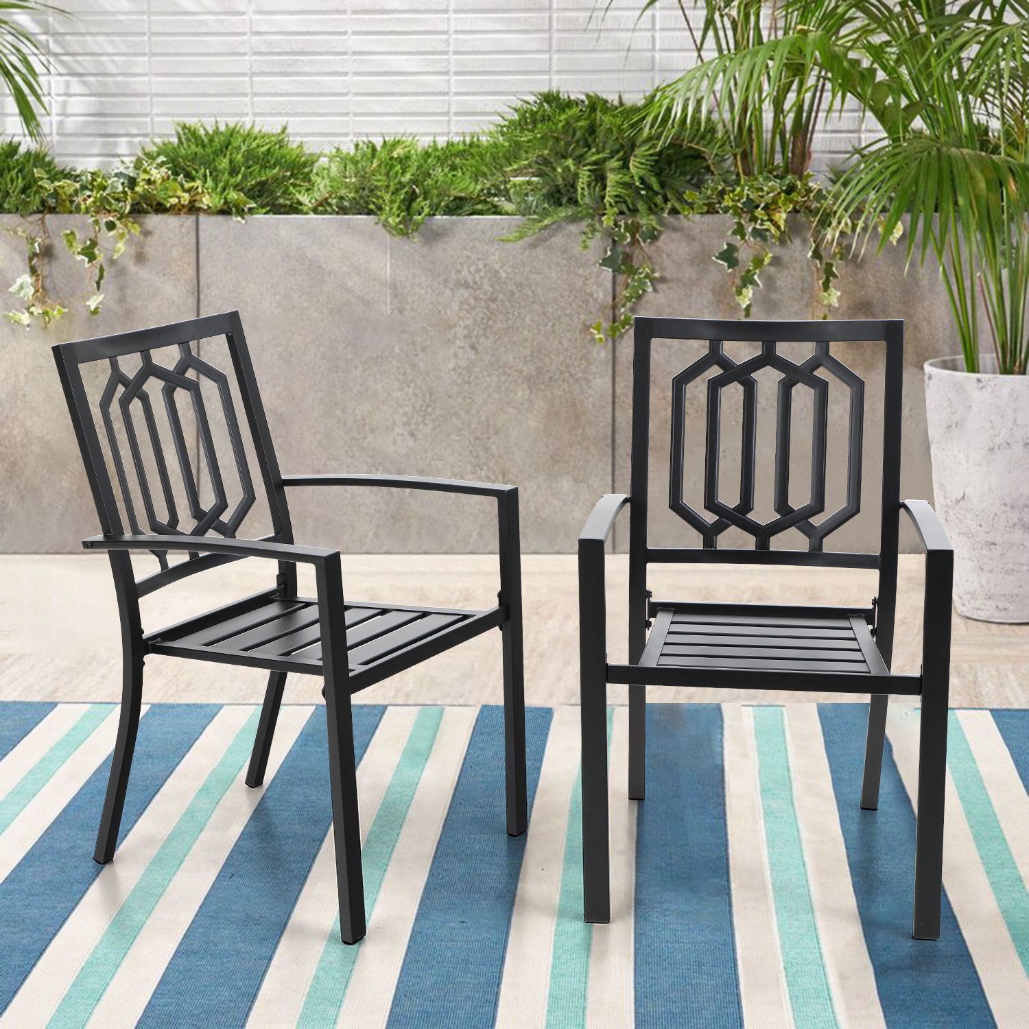 Mf Studio Outdoor Chairs Set Of 2, Iron Metal Dining 300 Lbs Weight For Black Outdoor Dining Chairs (View 15 of 15)