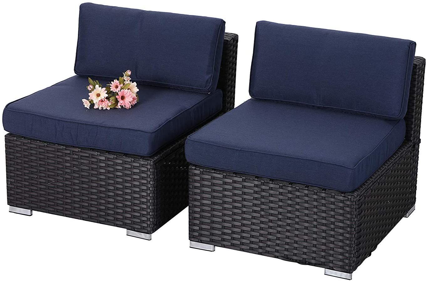 Mf Studio Outdoor Sectional Furniture 2 Piece Patio Sofa Set Low Back Inside Navy Outdoor Seating Sectional Patio Sets (View 13 of 15)