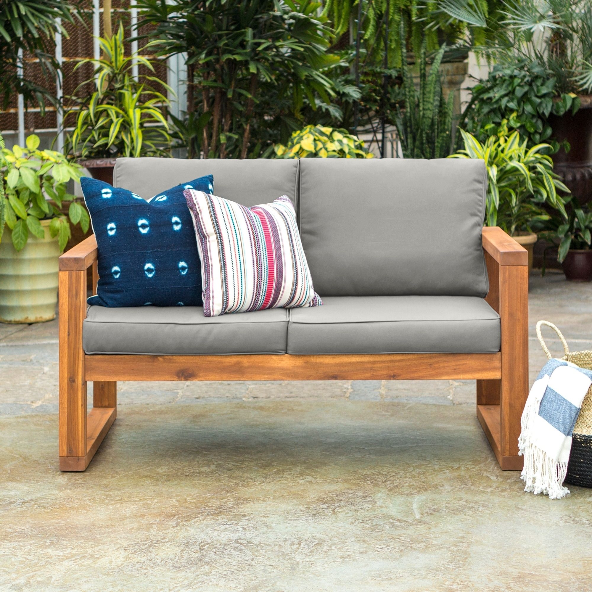 Middlebrook Designs Hudson Brown Acacia Outdoor Love Seat With Grey Inside Brown Acacia Patio Chairs With Cushions (View 10 of 15)