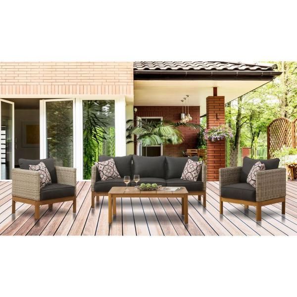 Mōd Blake 4 Piece Wicker Patio Conversation Deep Seating Set With Black Pertaining To Black Cushion Patio Conversation Sets (View 14 of 15)