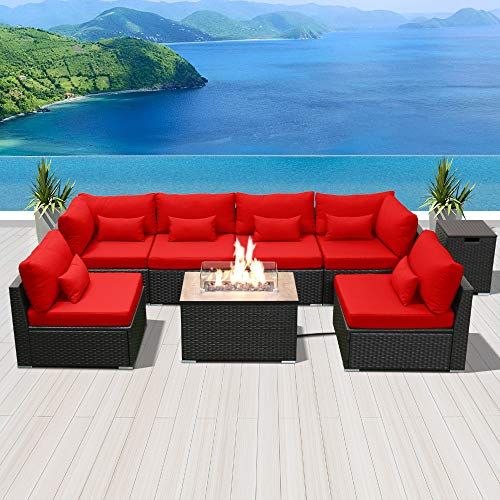Modenzi Outdoor Sectional Patio Furniture With Propane Fire Pit Table Throughout Red Loveseat Outdoor Conversation Sets (View 7 of 15)