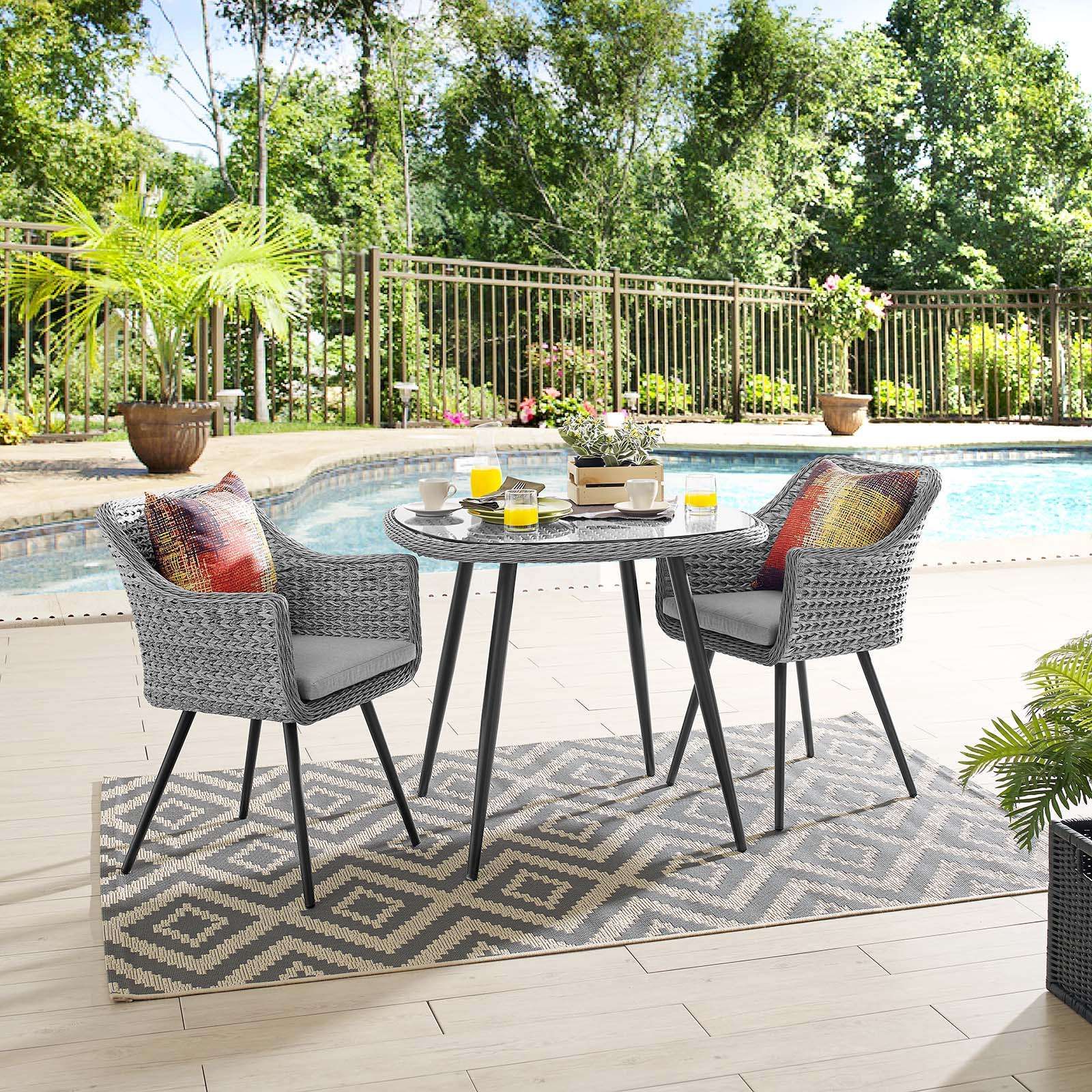 Modterior :: Outdoor :: Outdoor Sets :: Endeavor 3 Piece Outdoor Patio For Black Weave Outdoor Modern Dining Chairs Sets (View 1 of 15)