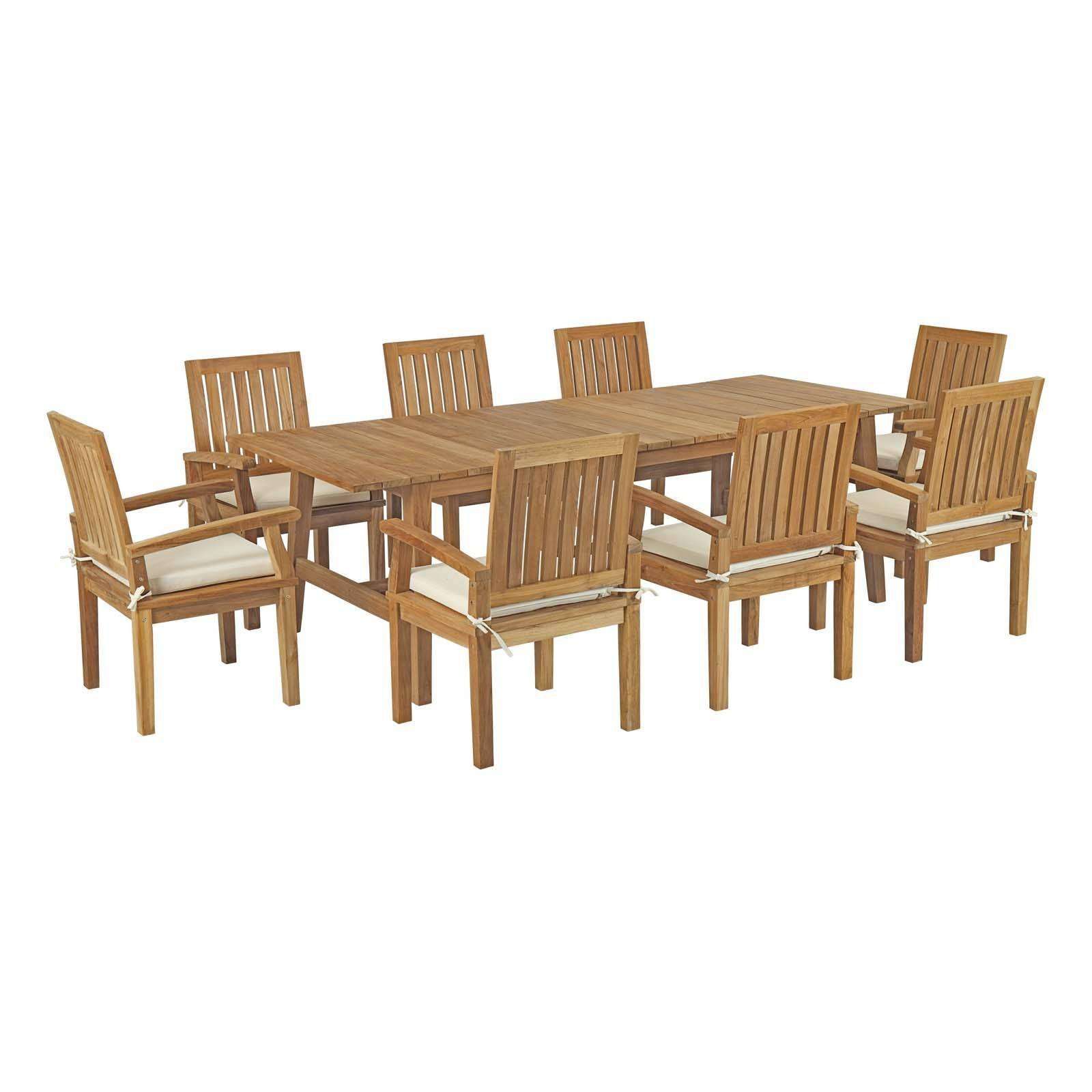 Modterior :: Outdoor :: Outdoor Sets :: Marina 9 Piece Outdoor Patio For 9 Piece Teak Wood Outdoor Dining Sets (View 15 of 15)