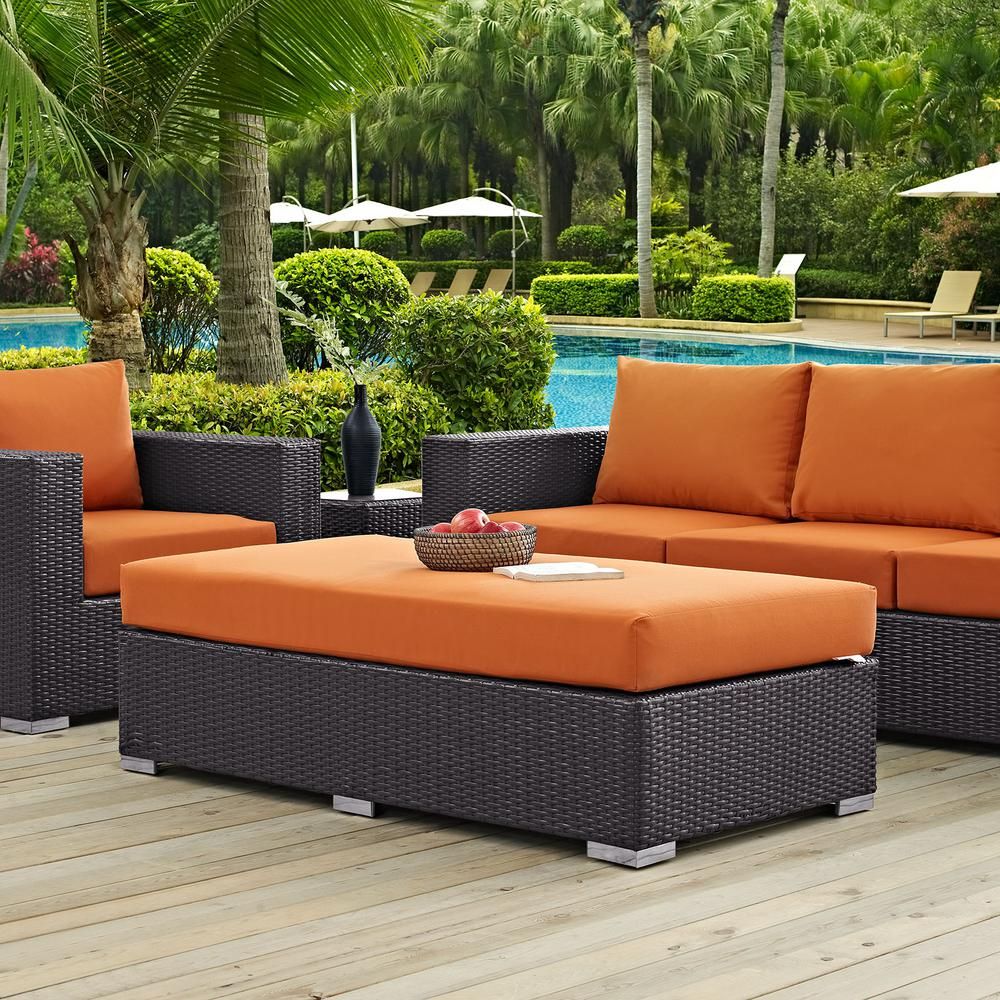 Modway Convene Wicker Outdoor Patio Fabric Rectangle Ottoman In For Outdoor Wicker Orange Cushion Patio Sets (View 13 of 15)