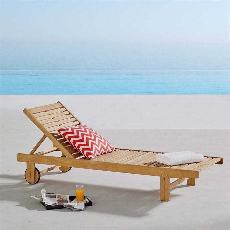 Modway Hatteras Eucalyptus Wood Patio Chaise Lounge Chair In Natural Throughout Natural Wood Outdoor Lounger Chairs (View 1 of 15)