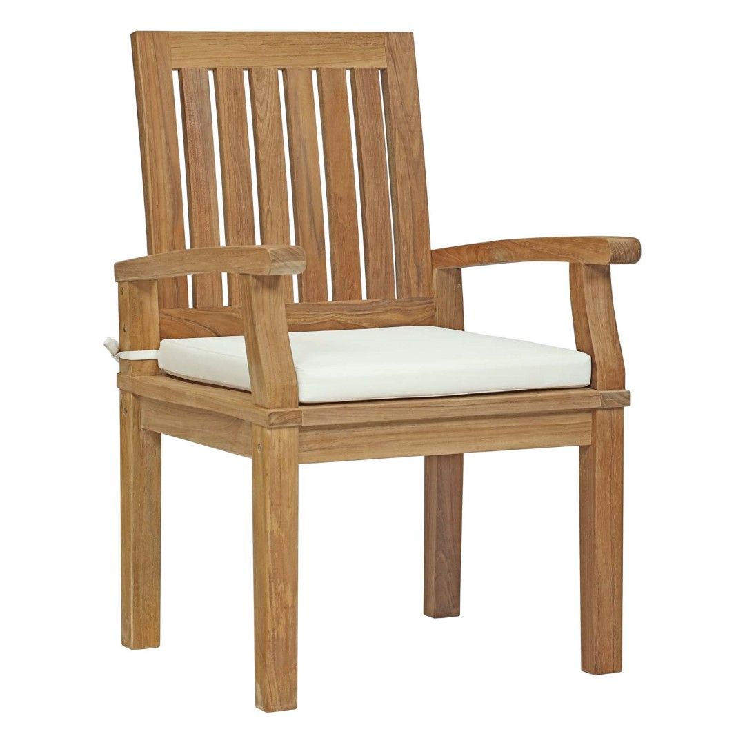 Modway Marina Outdoor Patio Premium Grade A Teak Wood Dining Chair In Pertaining To White Wood Soutdoor Seating Sets (View 10 of 15)