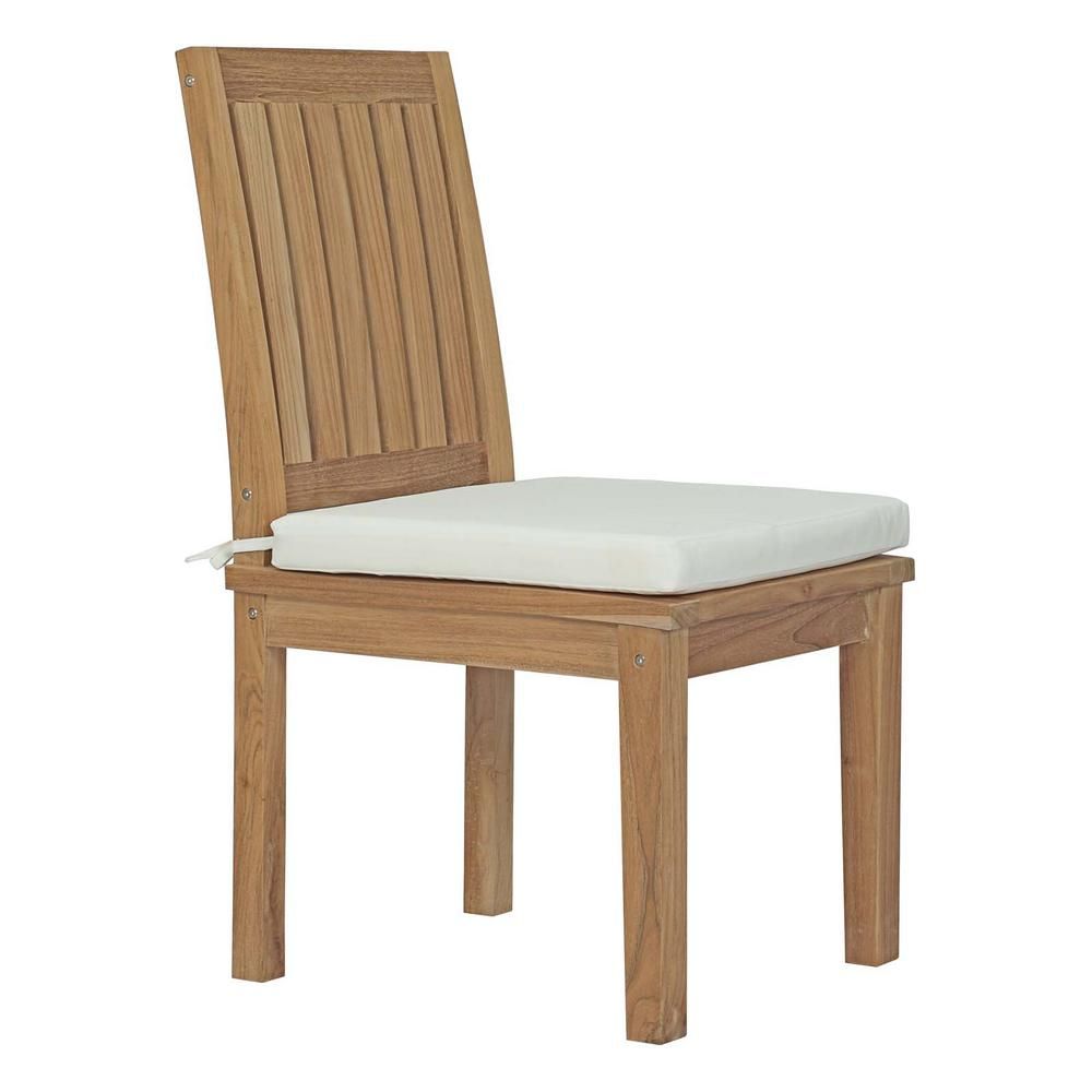 Modway Marina Patio Teak Outdoor Dining Chair In Natural With White With Natural Outdoor Dining Chairs (View 15 of 15)