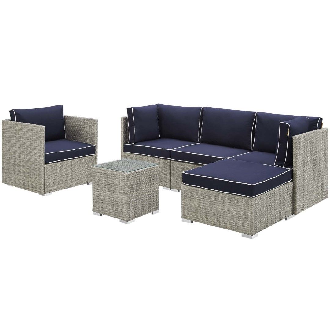 Modway Repose 6 Piece Outdoor Patio Sectional Set In Light Gray Navy My Regarding 6 Piece Outdoor Sectional Sofa Patio Sets (View 1 of 15)