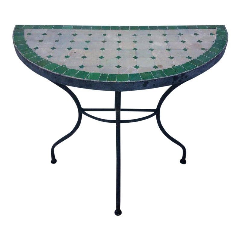 Moroccan Natural With Green Trim Mosaic Demilune Table | Demilune Table In Green Mosaic Outdoor Accent Tables (View 1 of 15)
