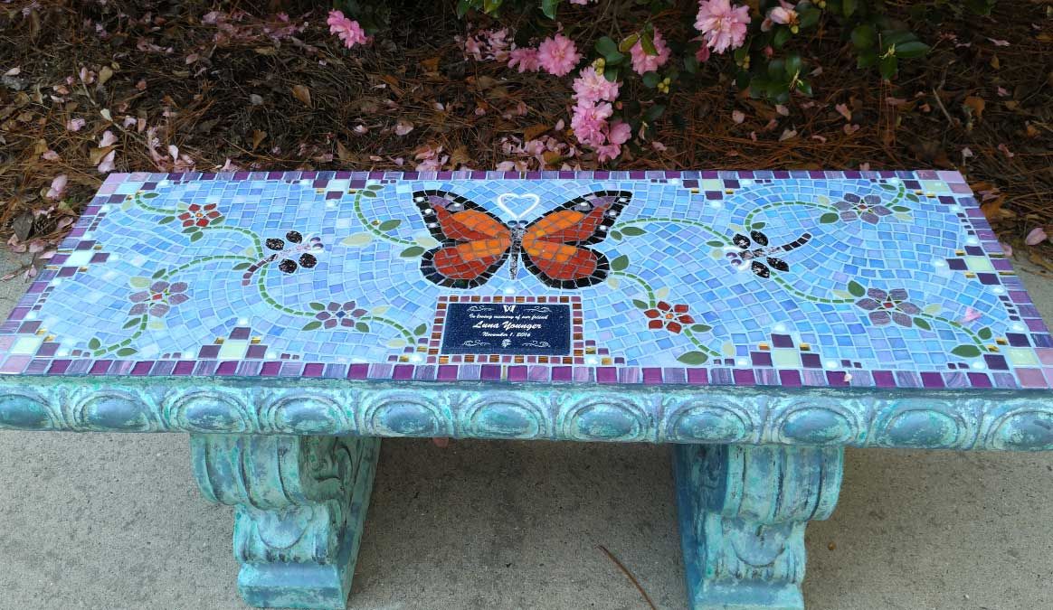 Mosaic Memorial Garden Benches – Water'S End Studio With Dragonfly Mosaic Outdoor Accent Tables (View 8 of 15)