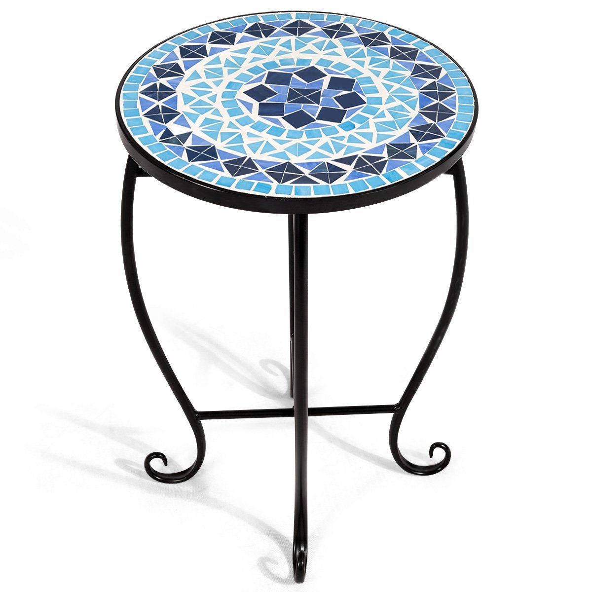 Mosaic Round Side Table Patio (Ocean Fantasy) Pertaining To Blue Mosaic Black Iron Outdoor Accent Tables (View 1 of 15)