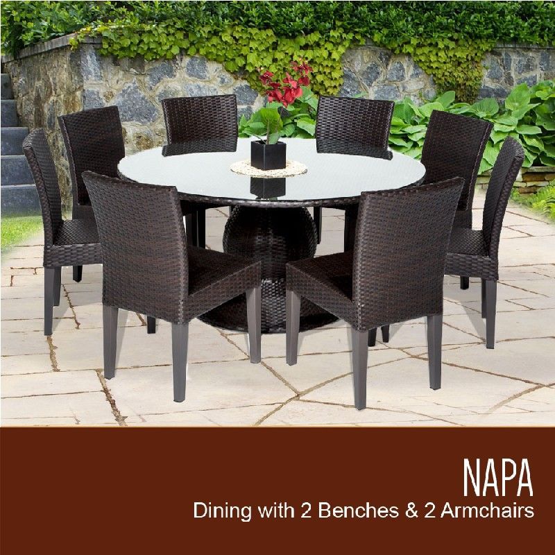Napa 60 Inch Outdoor Patio Dining Table W/ 8 Armless Chairs In Espresso Regarding Armless Round Dining Sets (View 9 of 15)