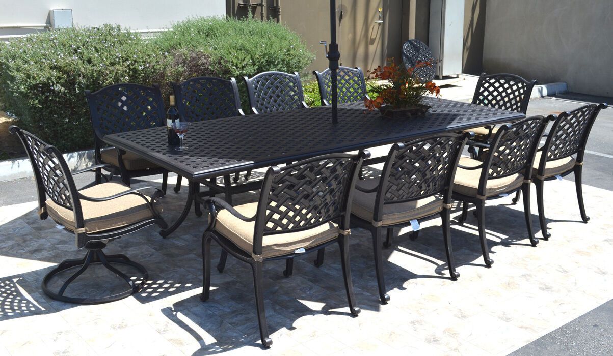 Nassau 10 Person Cast Aluminum Patio Dining Set Rectangle Outdoor Table Regarding Rectangular Patio Dining Sets (View 13 of 15)