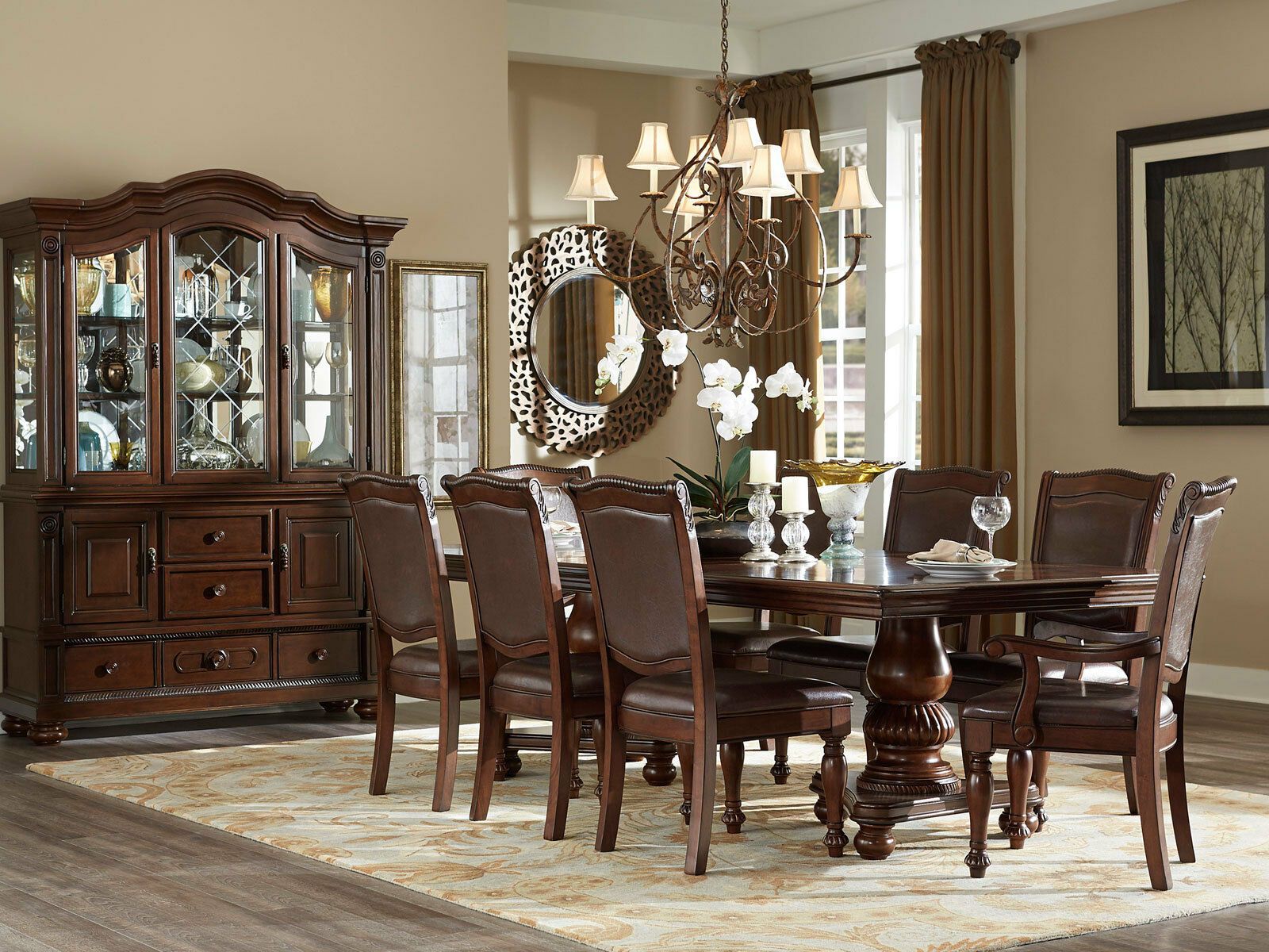 New 9 Piece Traditional Brown Dining Room Rectangular Table And 8 Intended For 9 Piece Square Dining Sets (View 3 of 15)