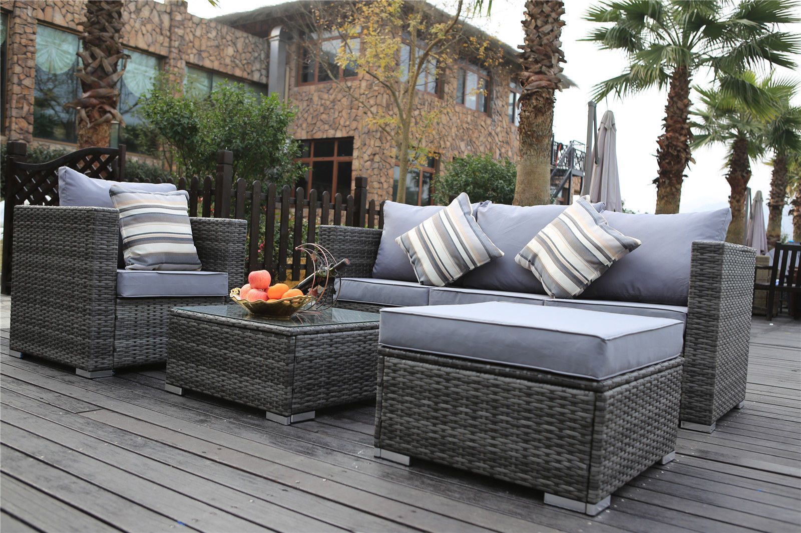 New Rattan Garden Furniture Sofa Table Chairs Grey Patio Conservatory Within Outdoor Seating Sectional Patio Sets (View 3 of 15)
