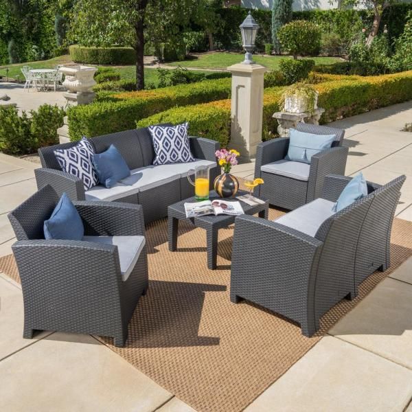 Noble House 5 Piece Wicker Patio Seating Set With Light Gray Cushions With Regard To 5 Piece 4 Seat Outdoor Patio Sets (View 8 of 15)