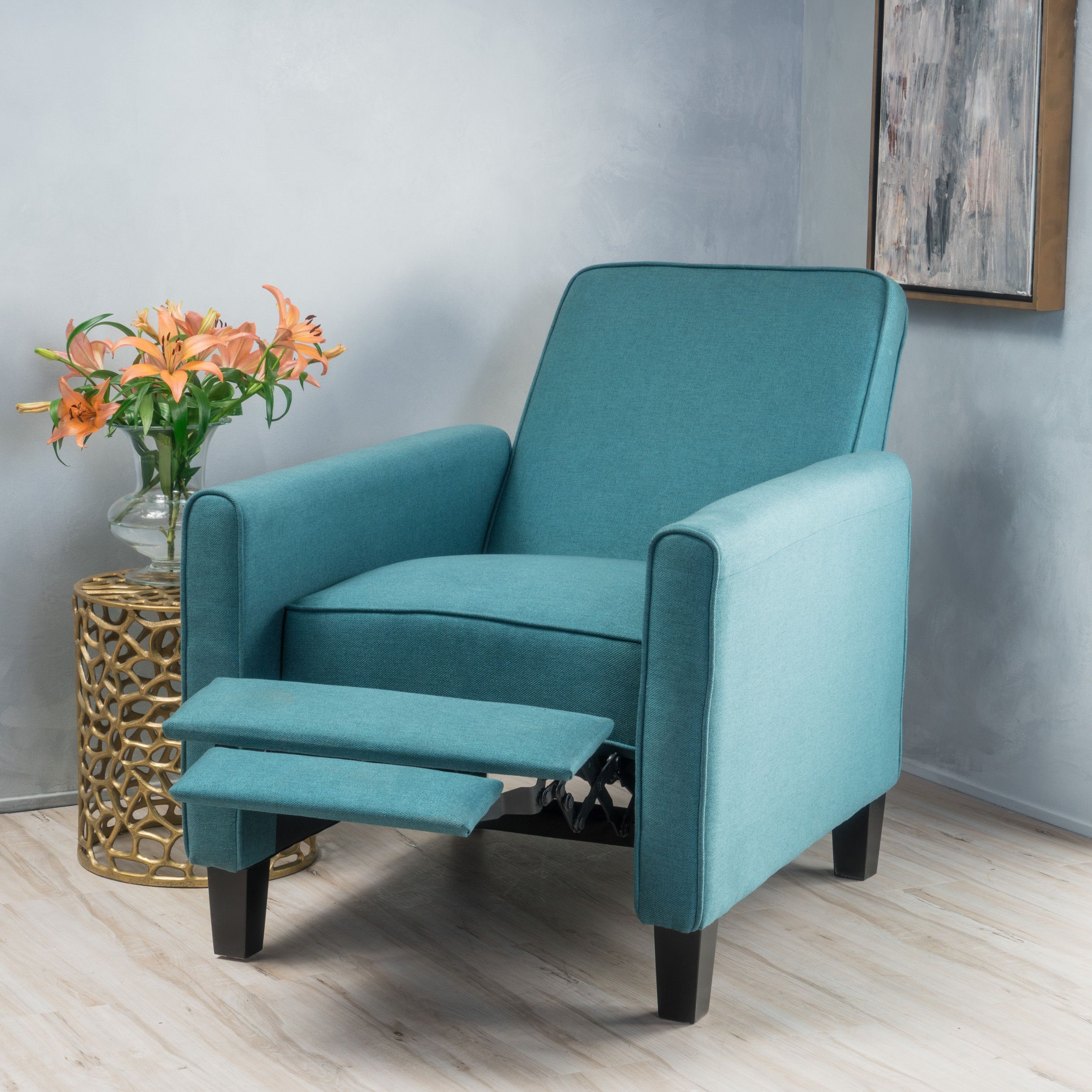 Noble House Arden Dark Teal Fabric Recliner Accent Chair – Walmart Throughout Dark Wood Outdoor Reclining Chairs (View 8 of 15)