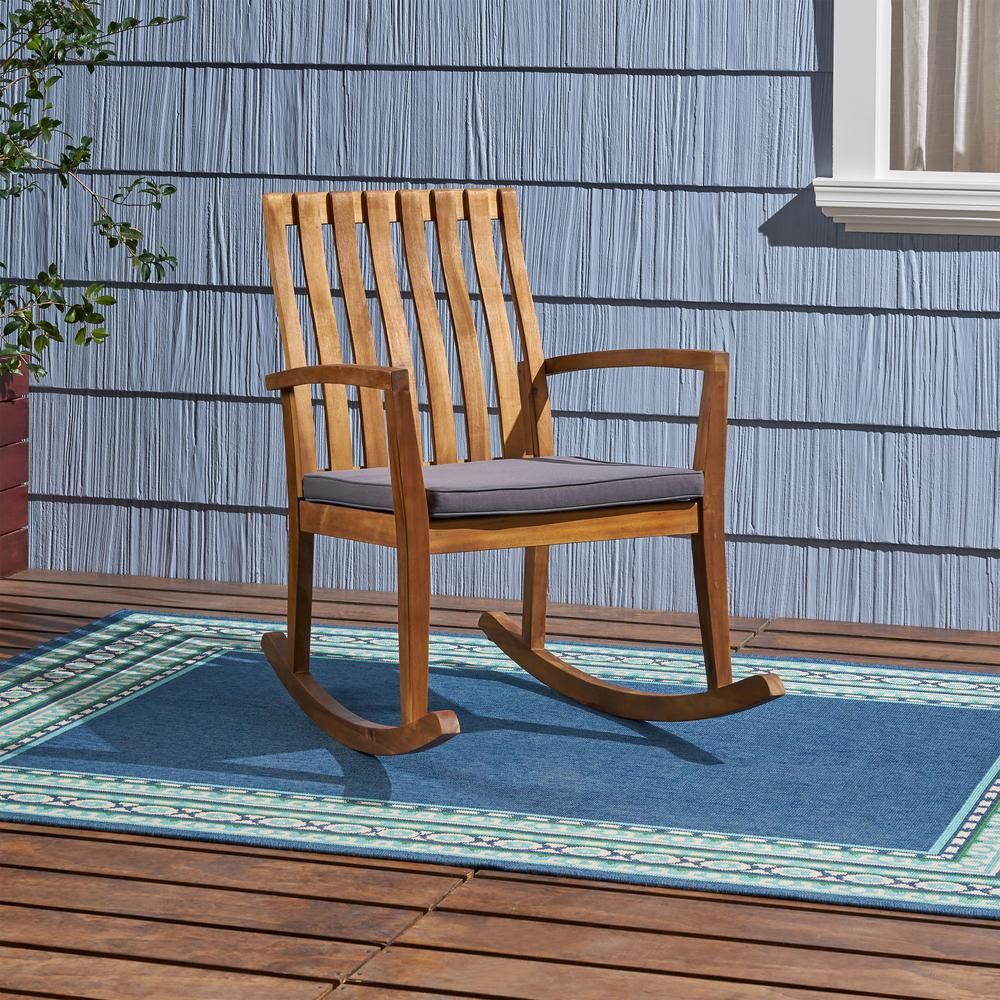 Noble House Colmena Teak Brown Acacia Wood Outdoor Rocking Chair With Intended For Dark Wood Outdoor Chairs (View 7 of 15)