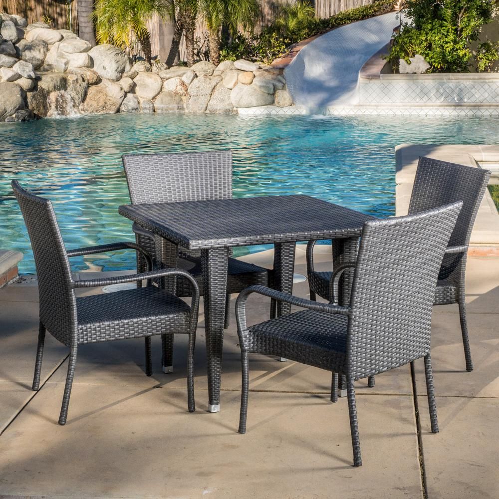 Noble House Delani Gray 5 Piece Wicker Outdoor Dining Set 296684 – The Pertaining To 5 Piece Patio Dining Set (View 7 of 15)