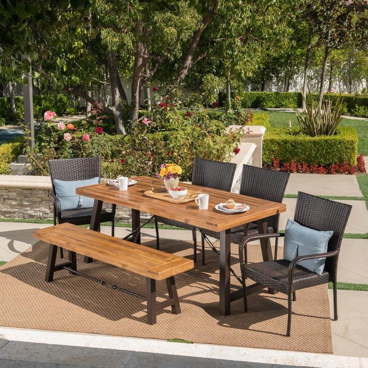 Noble House Eloise 6 Piece Wood Rectangular Outdoor Dining Set With Throughout Wood Rectangular Outdoor Dining Sets (View 9 of 15)
