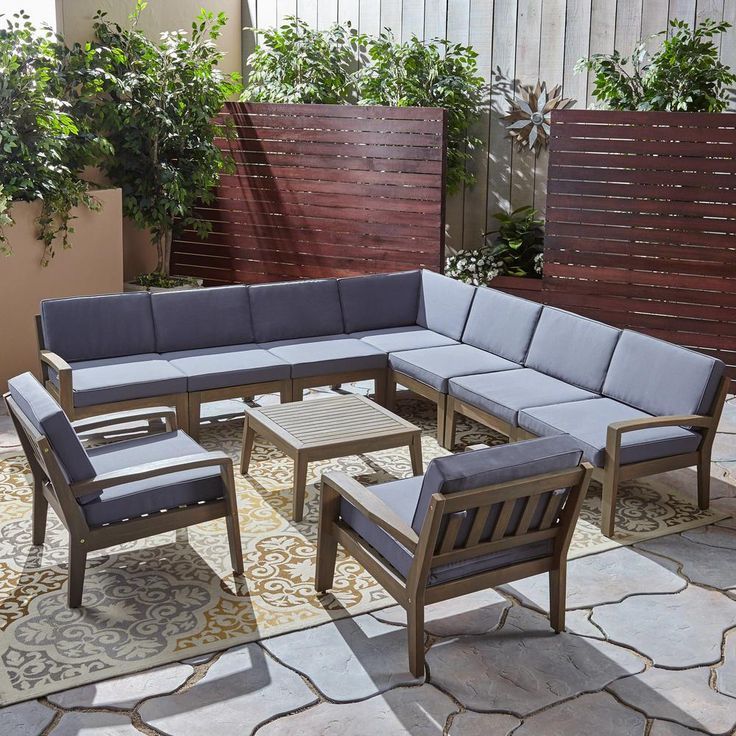 Noble House Grenada Teak Brown 10 Piece Wood Patio Conversation Set In Gray Wood Outdoor Conversation Sets (View 7 of 15)