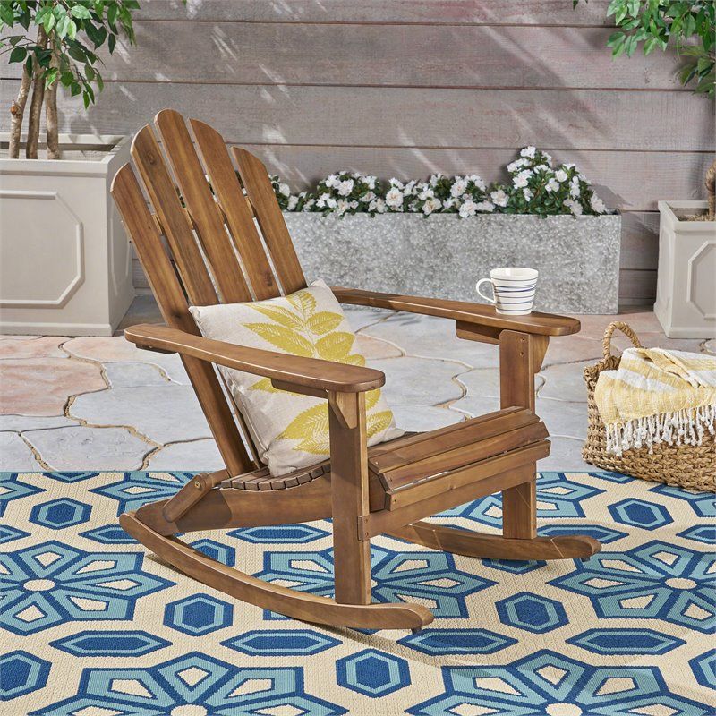 Noble House Hollywood Outdoor Adirondack Acacia Wood Rocking Chair Dark Within Dark Brown Wood Outdoor Chairs (View 2 of 15)