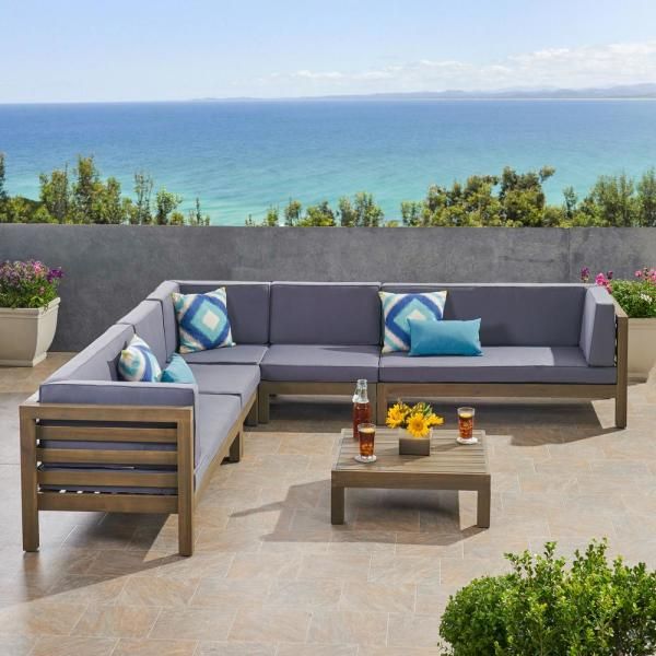Noble House Mirabelle Dark Grey 4 Piece Wood Patio Conversation With Regard To Gray Wood Outdoor Conversation Sets (View 15 of 15)