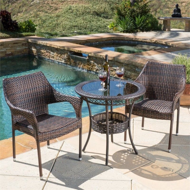 Noble House Mirage 3 Piece Outdoor Bistro Set In Brown – 295694 Throughout 3 Piece Patio Bistro Sets (View 10 of 15)