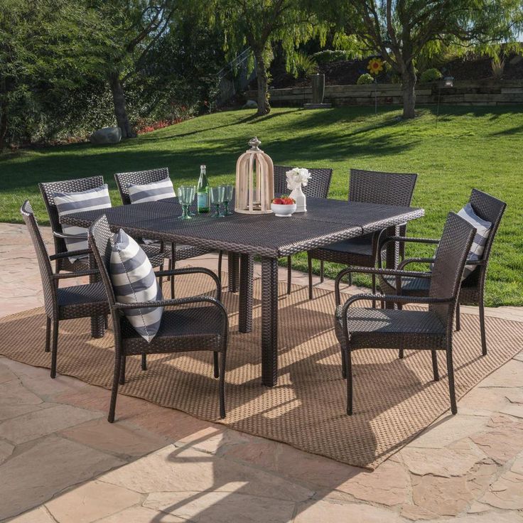 Noble House Multi Brown 9 Piece Wicker Square Outdoor Dining Set 41278 Regarding Wicker Square 9 Piece Patio Dining Sets (View 4 of 15)