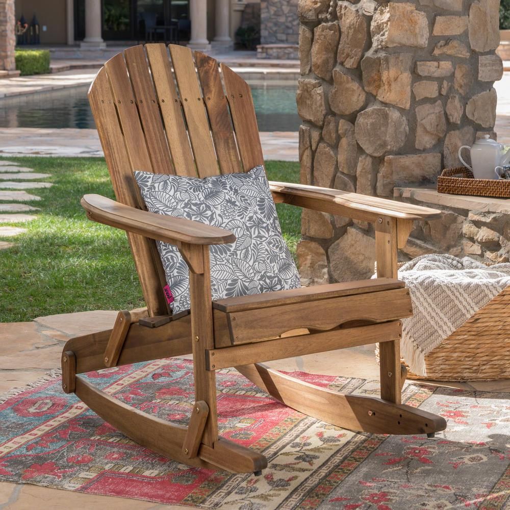 Noble House Rocking Natural Stained Wood Adirondack Chair 40969 – The Pertaining To Natural Wood Outdoor Chairs (View 10 of 15)