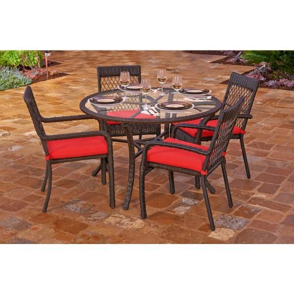 Northcape 5 Piece Beacon Cappuccino Weave Resin Wicker Outdoor Chair Inside Red 5 Piece Outdoor Dining Sets (View 6 of 15)
