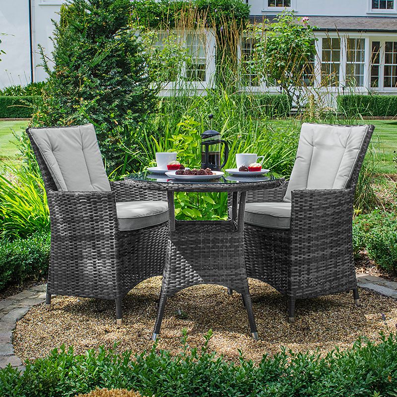 Nova – Sienna 2 Seat Rattan Bistro Set – 75Cm Round Bistro Table – Grey With Outdoor Wicker Cafe Dining Sets (View 2 of 15)