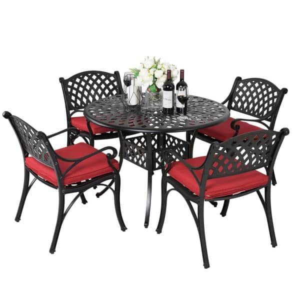 Nuu Garden 5 Piece Cast Aluminum Patio Dining Set Outdoor Bistro For Red 5 Piece Outdoor Dining Sets (View 2 of 15)