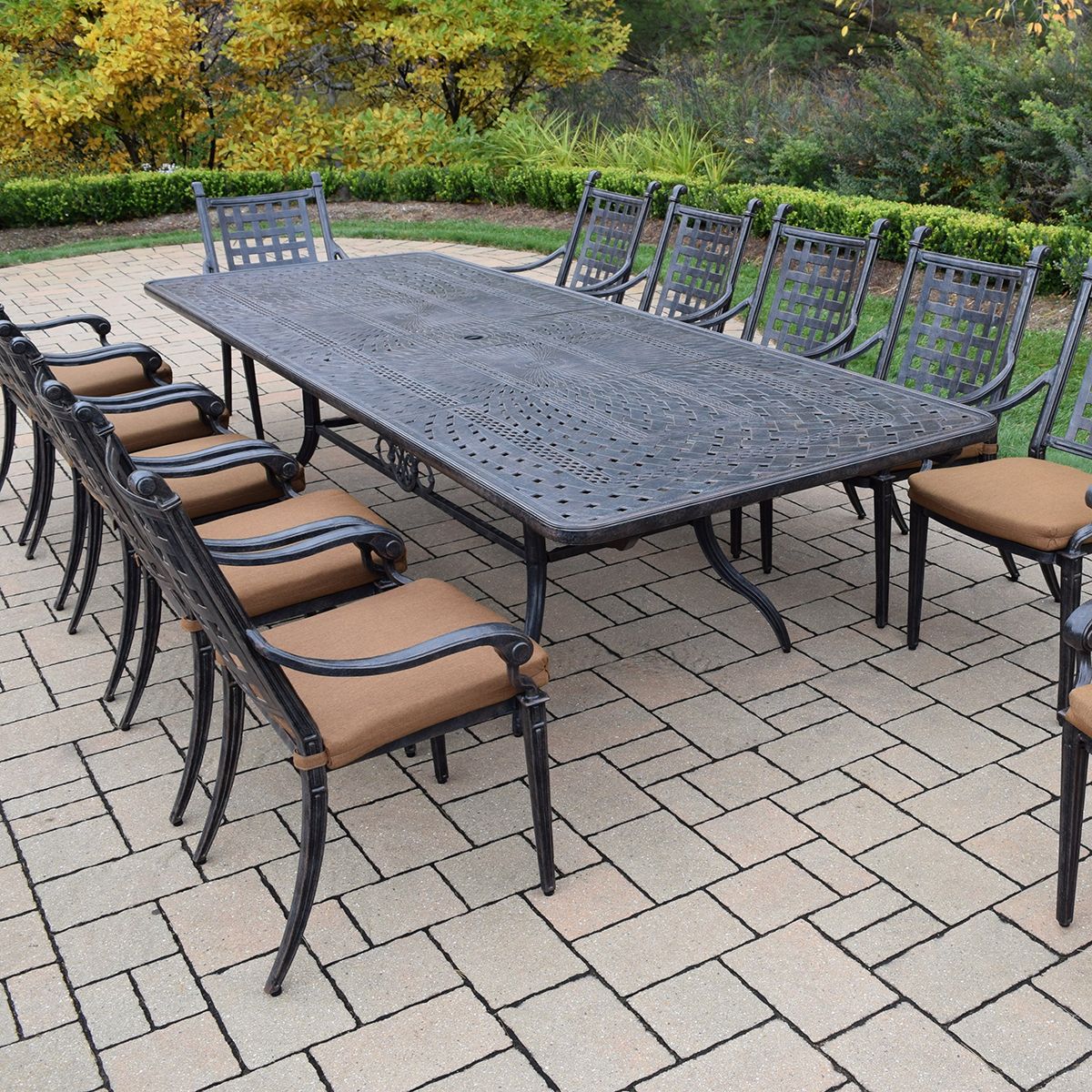 Oakland Living Belmont Aluminum 13 Piece Expandable Patio Dining Set In Black Outdoor Dining Modern Chairs Sets (View 4 of 15)