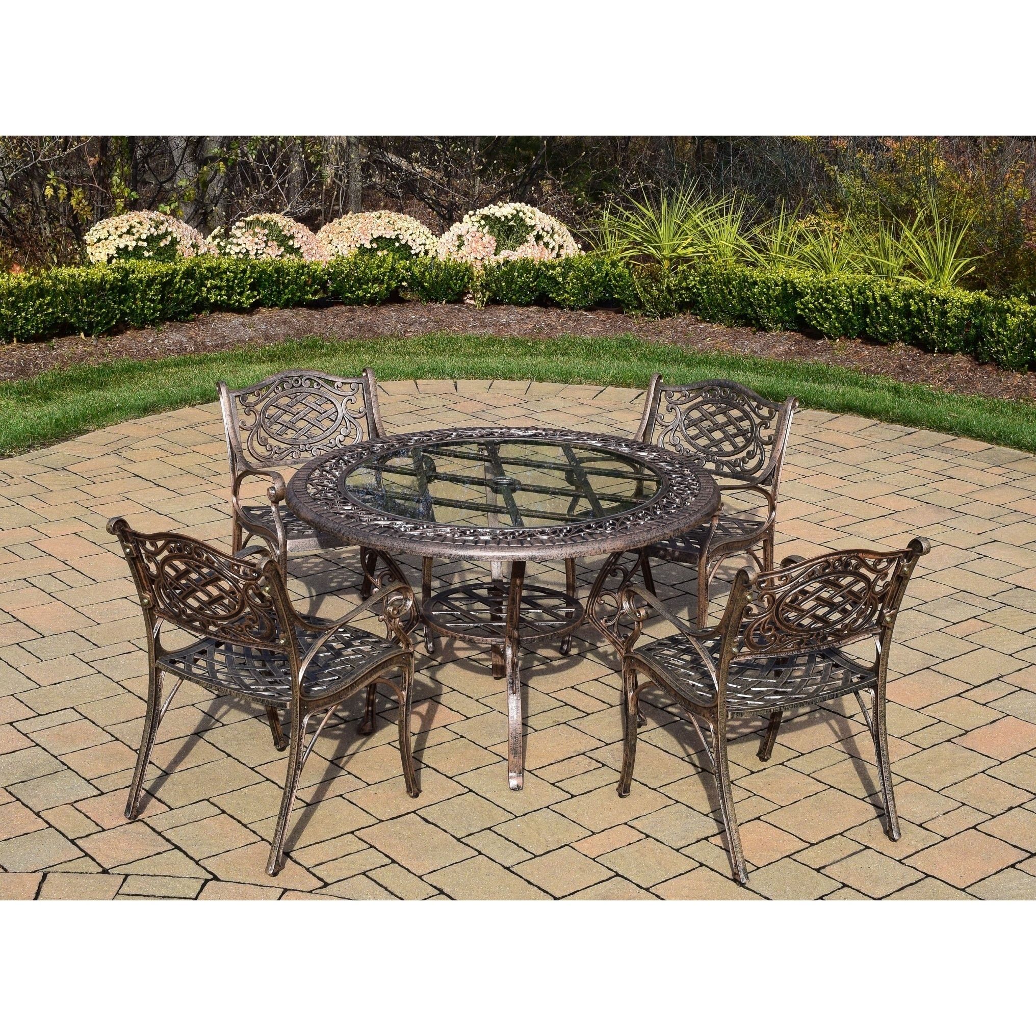 Oakland Living Corporation 5 Piece Patio Dining Set, With 48 Inch Round Within 5 Piece Round Patio Dining Sets (View 15 of 15)