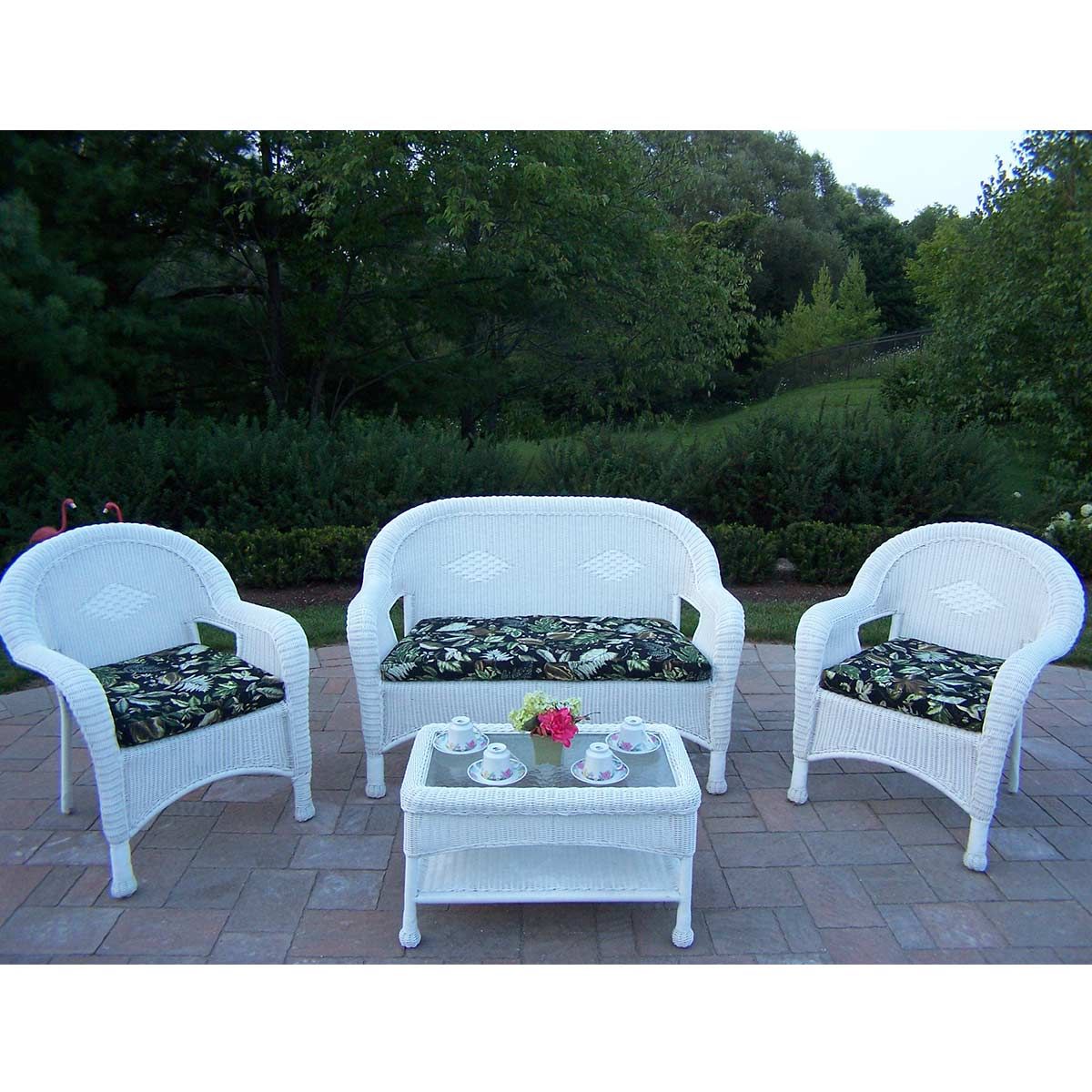 Oakland Living Resin Wicker 4 Piece Patio Seating Set With Cushioned Regarding 4 Piece Outdoor Seating Patio Sets (View 15 of 15)