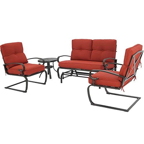 Oakmont Outdoor Furniture Patio Conversation Set Glider Loveseat, 2 In Red Loveseat Outdoor Conversation Sets (View 15 of 15)