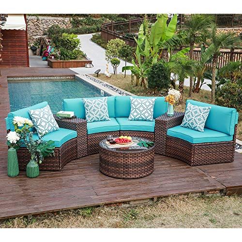 Oc Orange Casual Patio Furniture 7 Pcs Outdoor Half Moon Sofa Set With Within Outdoor Wicker Orange Cushion Patio Sets (View 10 of 15)