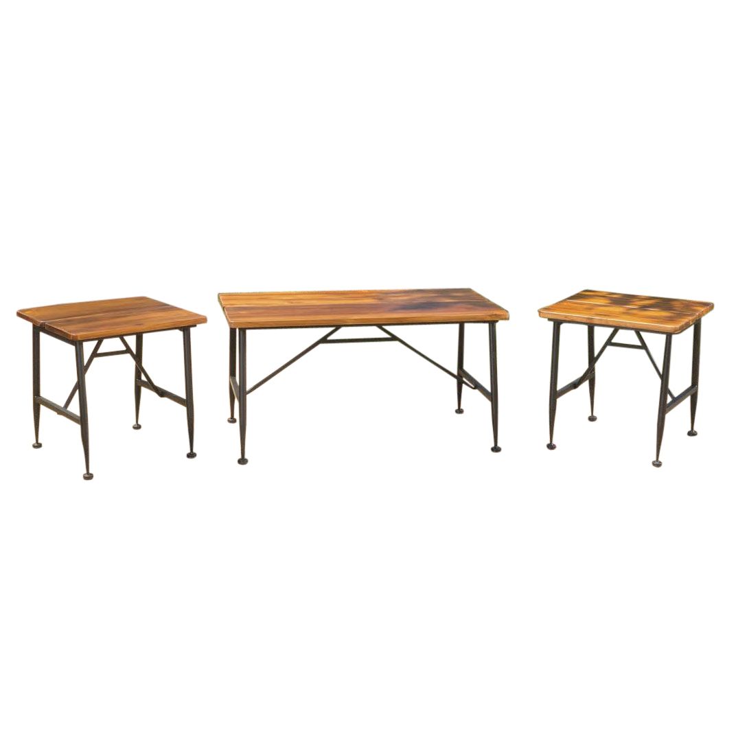 Ocana Outdoor Industrial Acacia Wood Coffee And Accent Tables With Intended For Black Iron Outdoor Accent Tables (View 11 of 15)