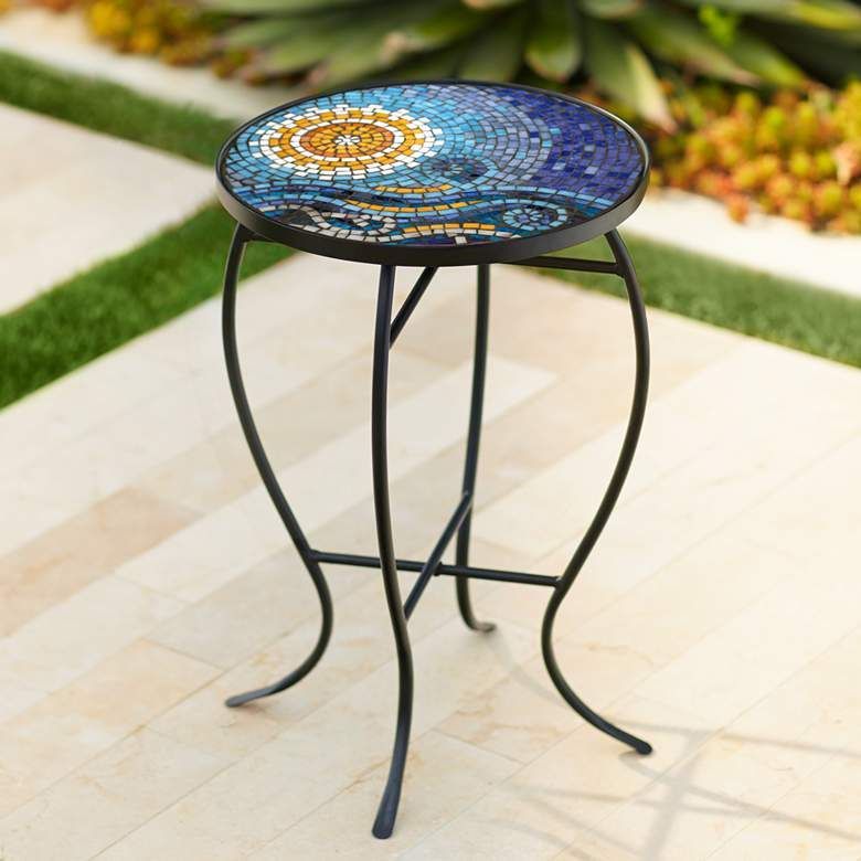 Ocean Mosaic Black Iron Outdoor Accent Table – #6F091 | Lamps Plus Intended For Black Iron Outdoor Accent Tables (View 2 of 15)