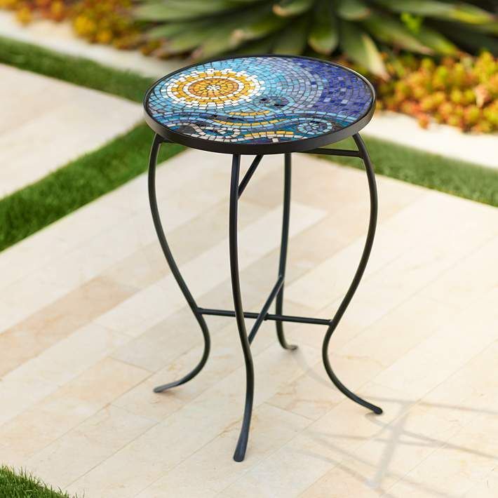 Ocean Mosaic Black Iron Outdoor Accent Table – #6F091 | Lamps Plus With Dragonfly Mosaic Outdoor Accent Tables (View 3 of 15)