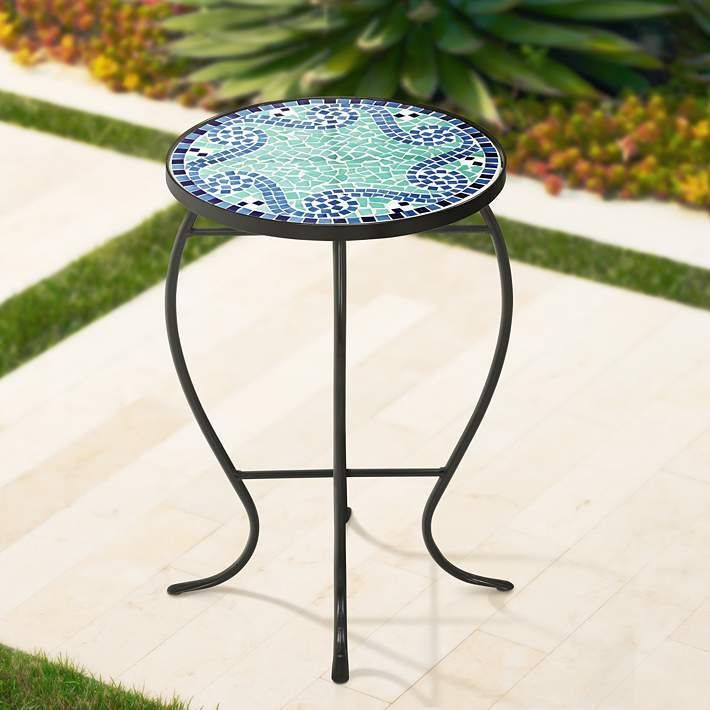 Ocean Wave Mosaic Black Iron Outdoor Accent Table – #15A15 | Lamps Plus In Mosaic Black Iron Outdoor Accent Tables (View 2 of 15)