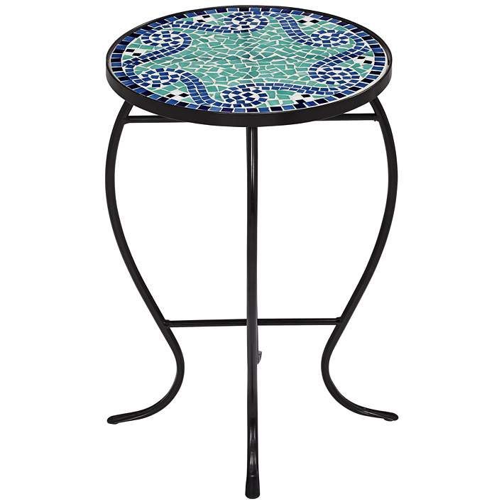 Ocean Wave Mosaic Black Iron Outdoor Accent Table – #15A15 | Lamps Plus Intended For Ocean Mosaic Outdoor Accent Tables (View 12 of 15)