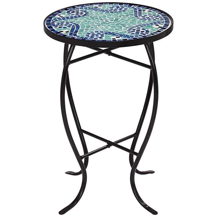 Ocean Wave Mosaic Black Iron Outdoor Accent Table – #15A15 | Lamps Plus Pertaining To Mosaic Black Outdoor Accent Tables (View 6 of 15)