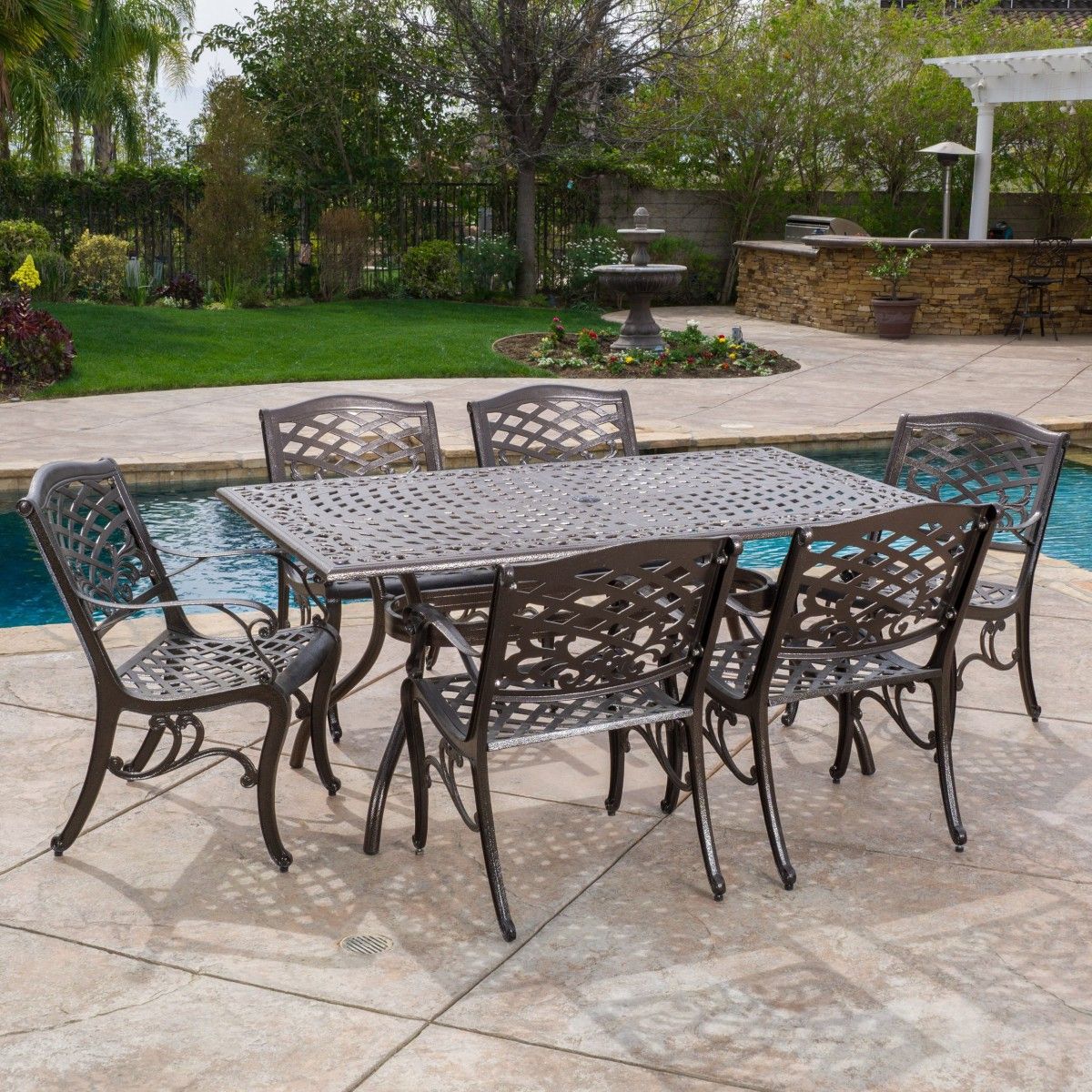 Odena Cast Aluminum 7 Piece Outdoor Dining Set With Rectangular Table With 7 Piece Patio Dining Sets (View 5 of 15)