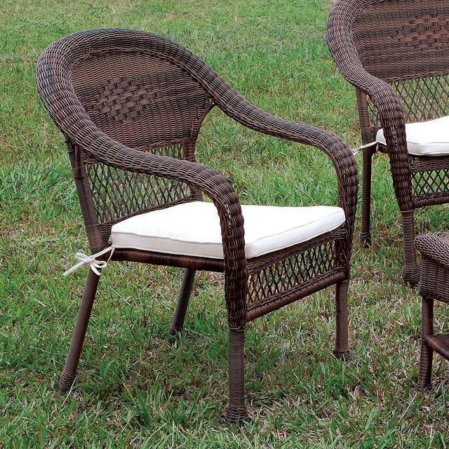 Olina Transitional Ivory Brown Aluminum Fabric Faux Rattan Patio Chair With Regard To Brown Fabric Outdoor Patio Bar Chairs Sets (View 10 of 15)