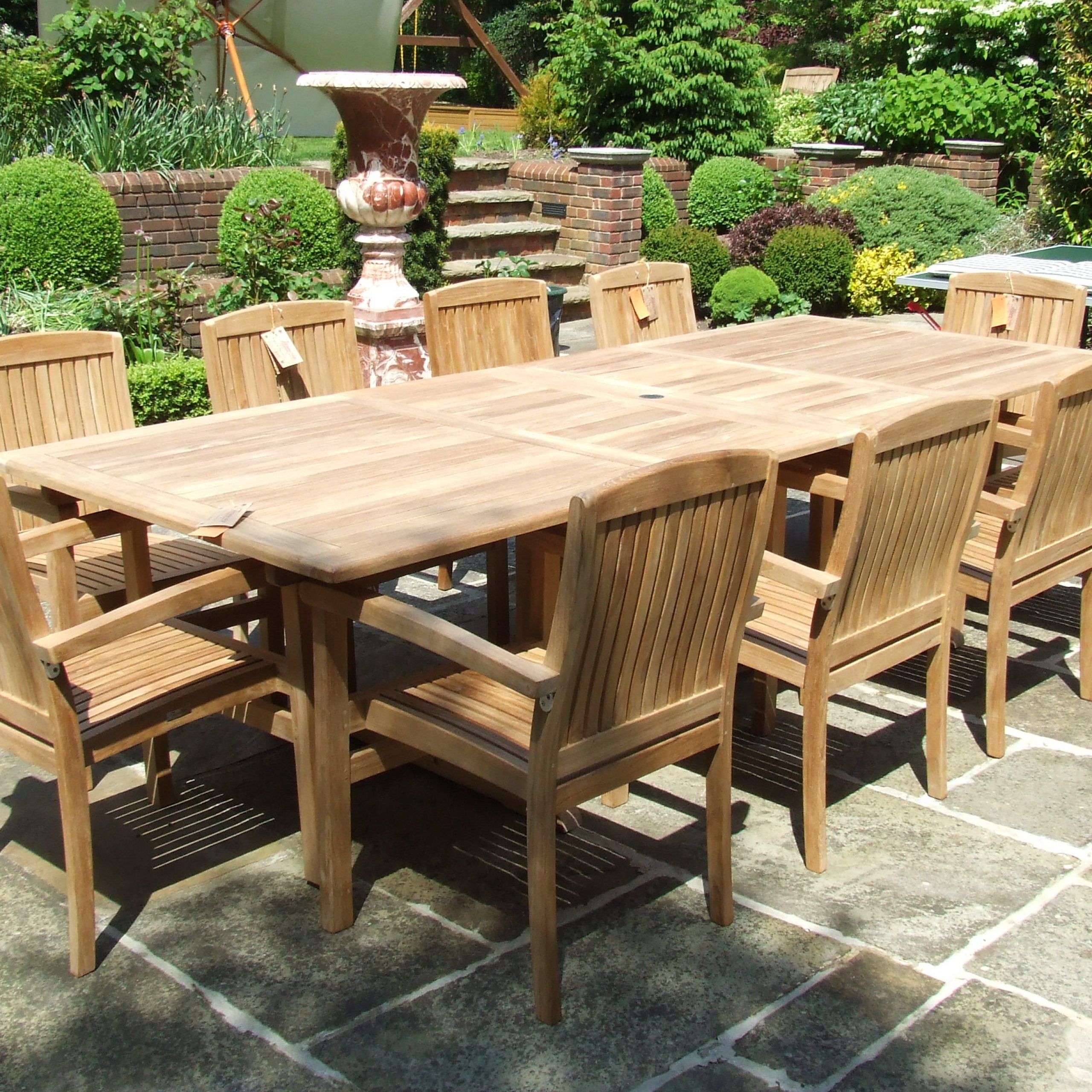 Order Barbuda 10 Seater Doube Extending Teak Set | Faraway Furniture Inside Teak Wood Outdoor Table And Chairs Sets (View 9 of 15)