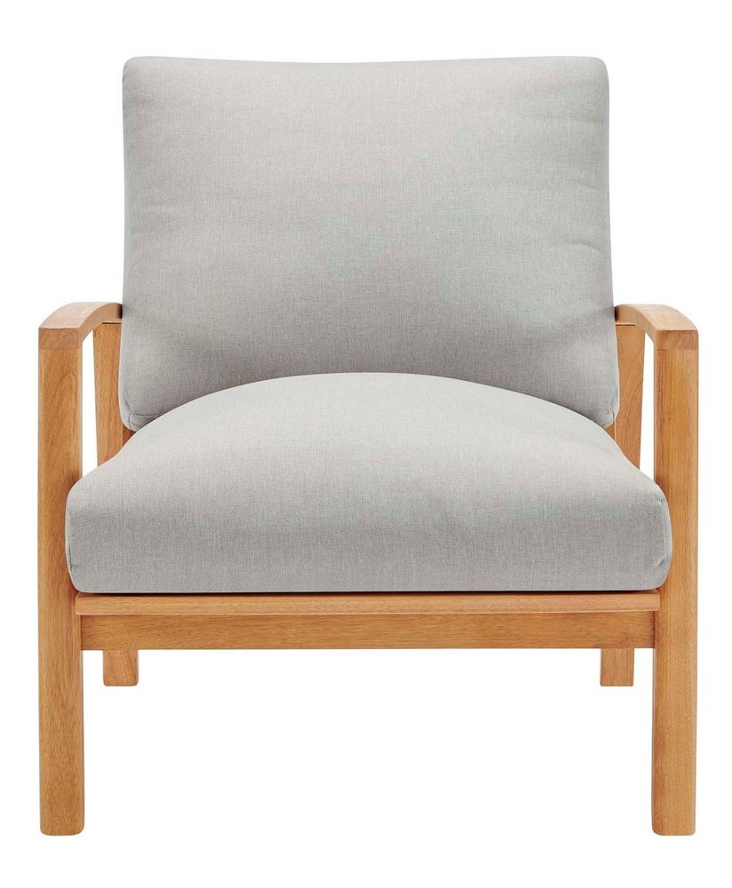 Orlean Light Gray Fabric/Natural Wood Patio Lounge Arm Chairmodway Regarding Natural Wood Outdoor Chairs (View 13 of 15)