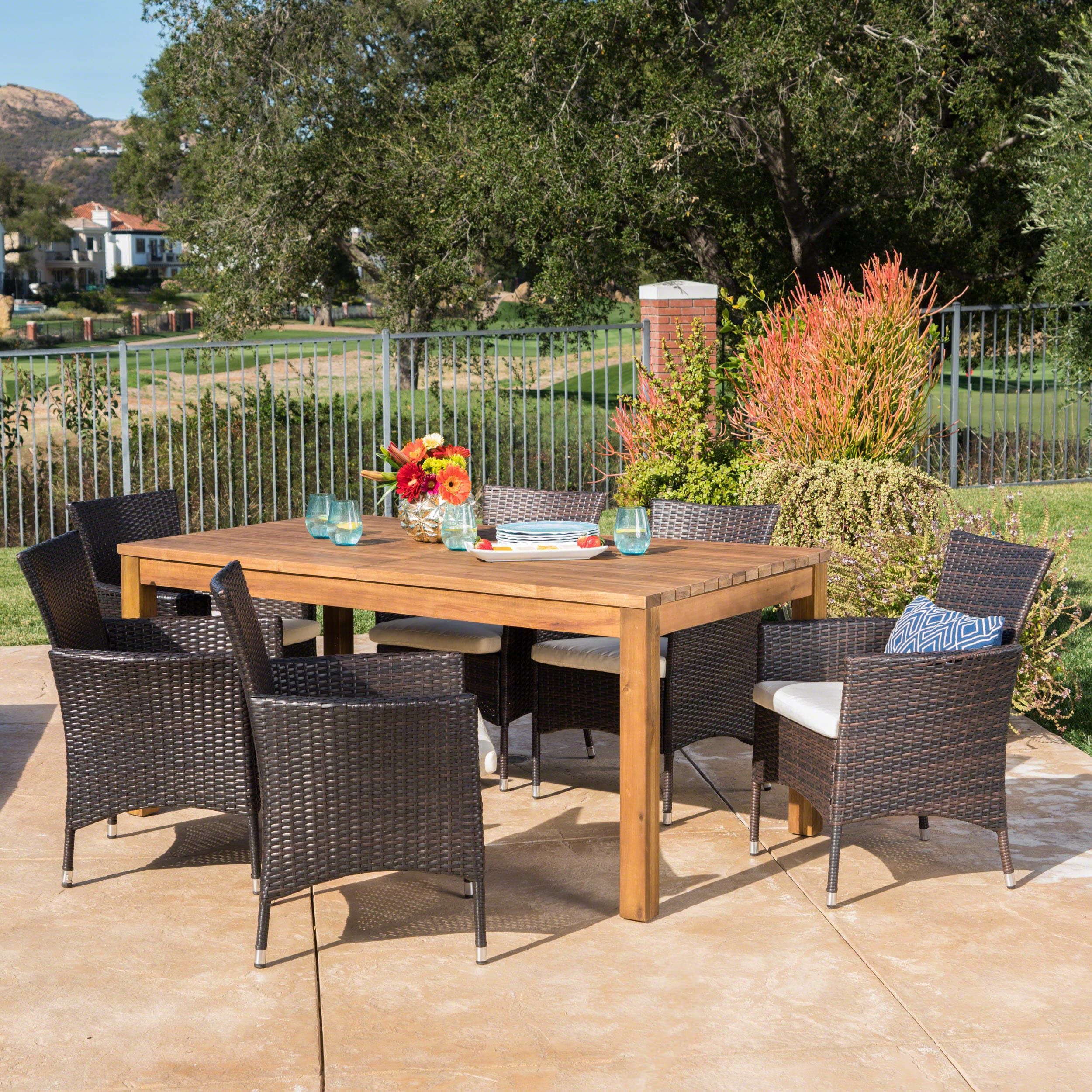 Oslo Outdoor Wicker Wood Expandable Rectangle Dining Set | Ebay For Wood Rectangular Outdoor Dining Sets (View 3 of 15)